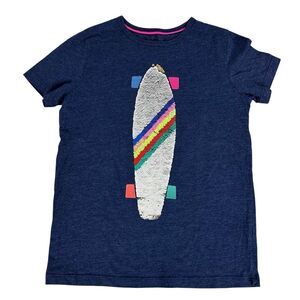 Mini Boden Sequin Skateboard Short Sleeve T-Shirt size 11-12 Years Blue